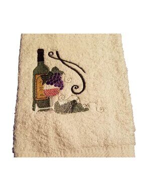 Kitchen Towel Embroidered 100% 1 Cotton Wine Bottle Glass Grapes  15 x 21